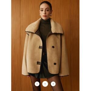 Commense Contrast Piping Shift Minky Coat , Color apricot Sz M